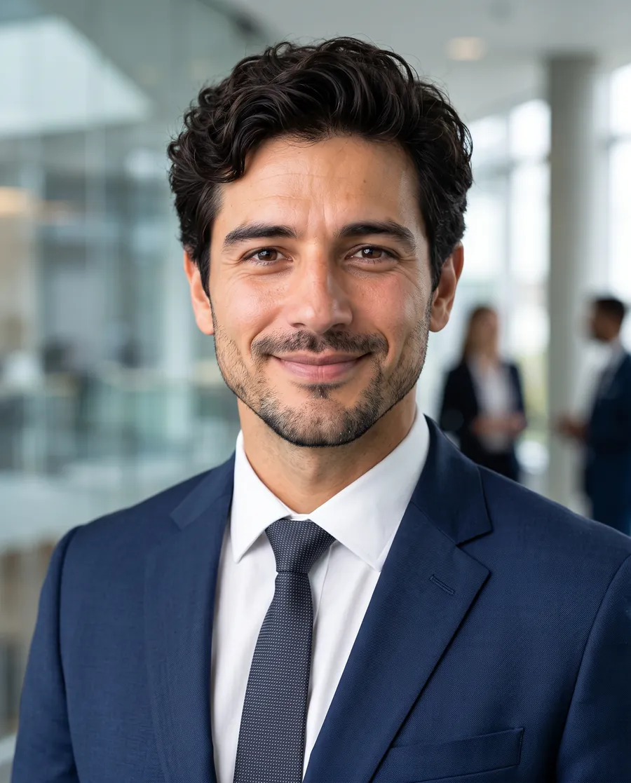 Corporate Navy Suit headshot of the same person
